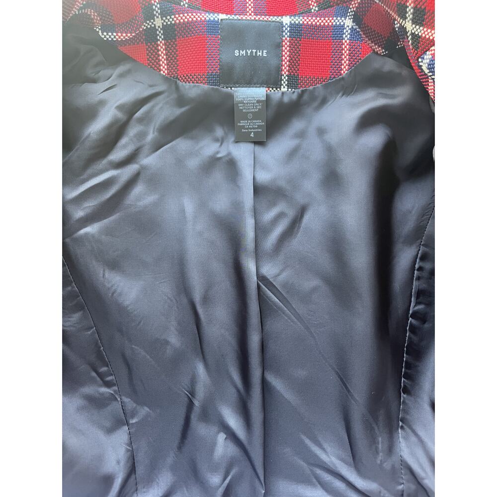 Smythe Patch Pocket Duchess Blazer Red Plaid Gold Button Jacket Size 4 - Picture 5 of 8